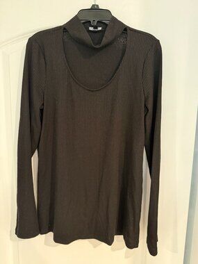 Drew Black Ribbed Keyhole Mock-Choker Top | Size M